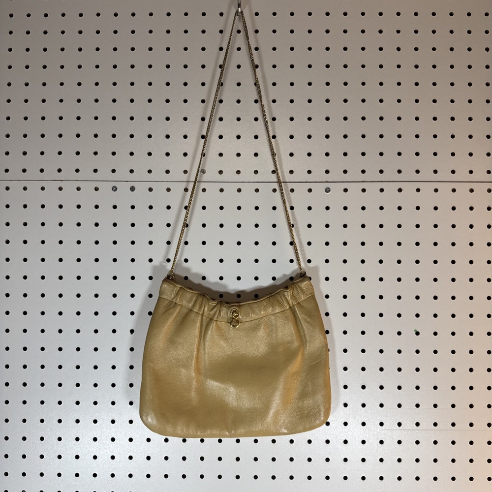Vintage ANDE Beige Leather Chain‎ Strap Purse